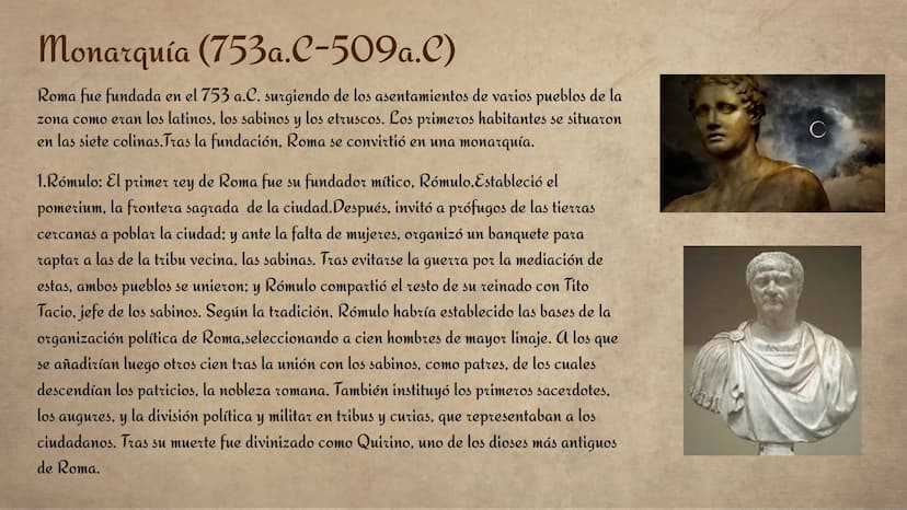 (0)
La historia
de Roma
O ...
ا سس
01 Monarquía
02 República
2
*4*
D
0 0
03 Imperio tail
Monarquia
1
tru
| 1 El origen de la monarquía roman