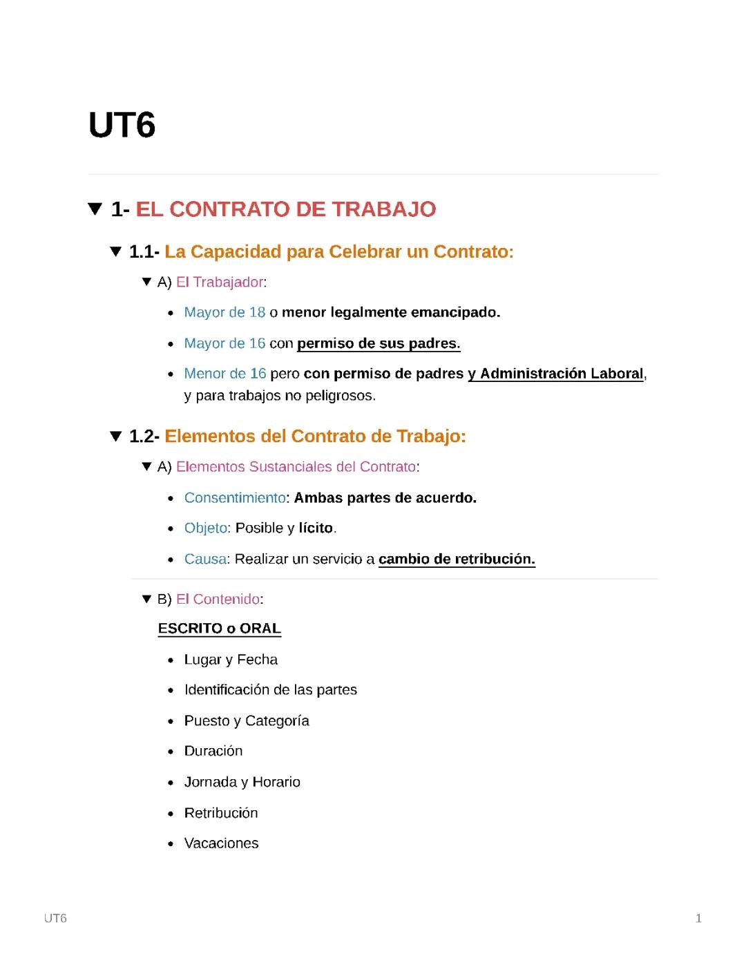 Tema 6 FOL: Todo sobre el Contrato de Trabajo en España