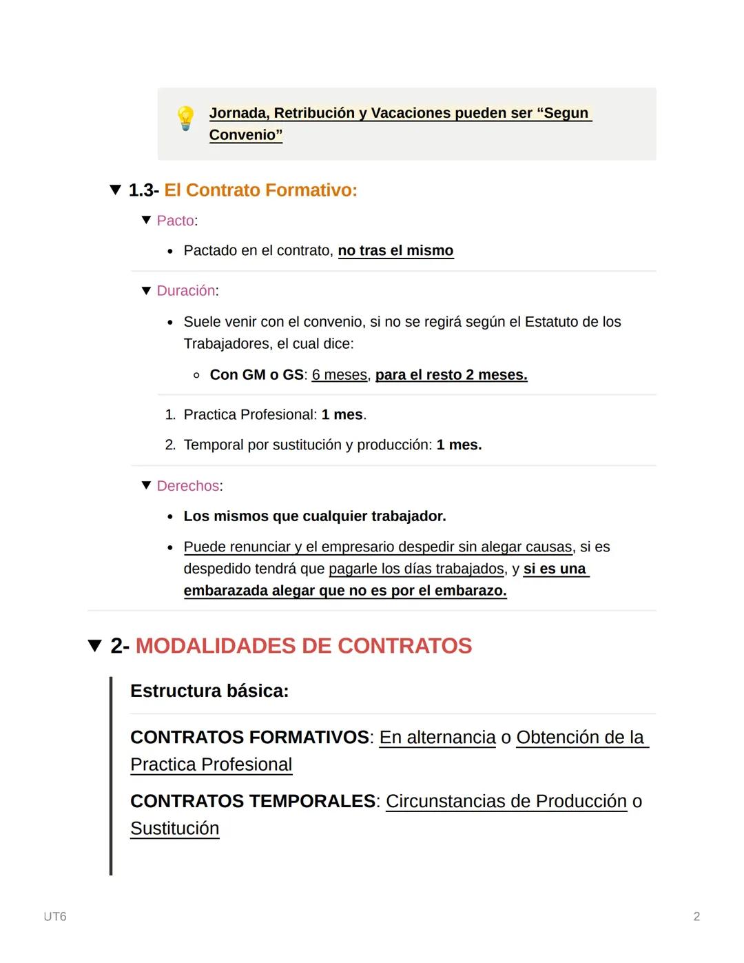 UT6
UT6
▼ 1- EL CONTRATO DE TRABAJO
▼ 1.1- La Capacidad para Celebrar un Contrato:
A) El Trabajador:
• Mayor de 18 o menor legalmente emanci
