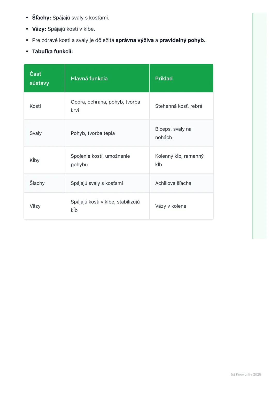 # Pohybová sústava (kosti a
svaly)

1. Prehľad pohybovej sústavy

Pohybová sústava je super dôležitá časť nášho tela, ktorá nám pomáha hýbať