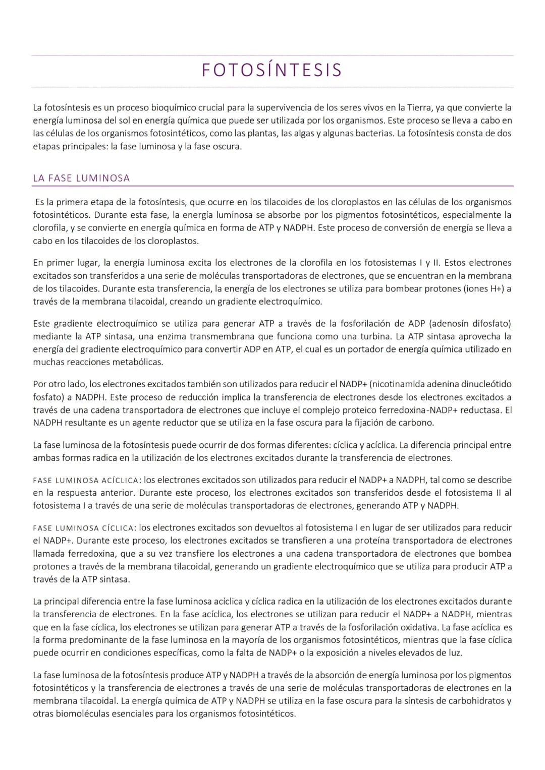 FOTOSÍNTESIS
La fotosíntesis es un proceso bioquímico crucial para la supervivencia de los seres vivos en la Tierra, ya que convierte la
ene
