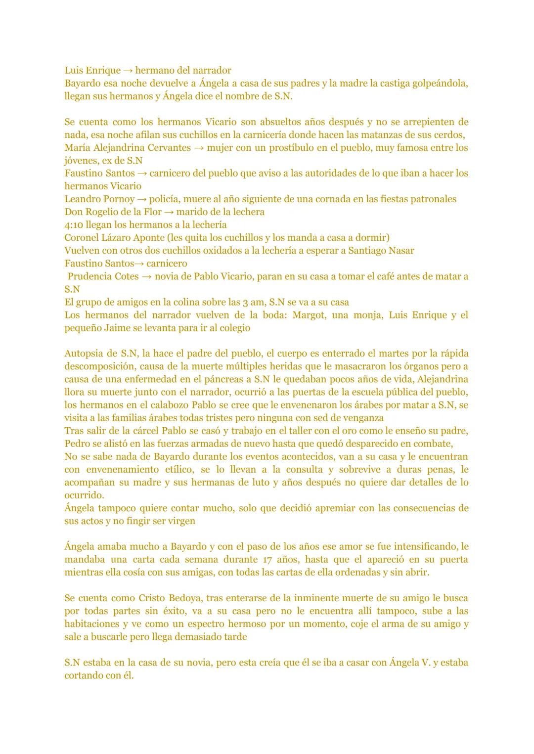 # "CRÓNICAS DE UNA MUERTE ANUNCIADA"
de Gabriel García Márquez

PUNTOS CLAVE DE LA OBRA
Santiago Nasar se viste, desayuna, sale de su casa a