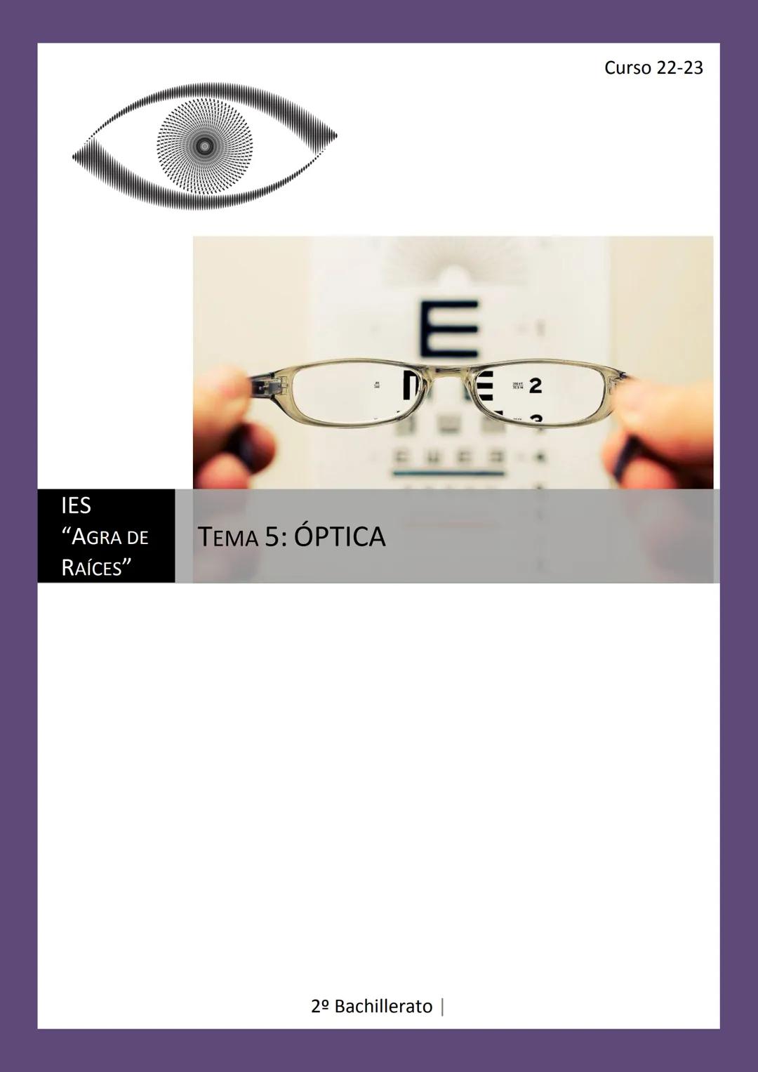IES
"AGRA DE
RAÍCES"
TEMA 5: ÓPTICA
E
D
2º Bachillerato |
2
Curso 22-23 ÓPTICA
OBJECTIVOS ESPECÍFICOS
●
●
●
●
●
Diferenciar las teorías hist