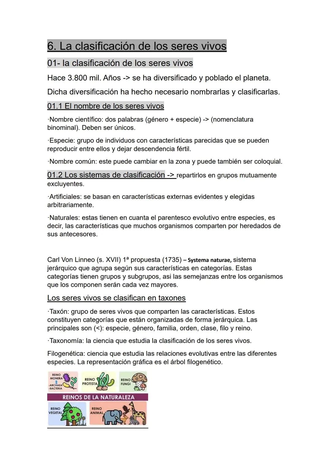 La clasificación de los seres vivos y evolución 