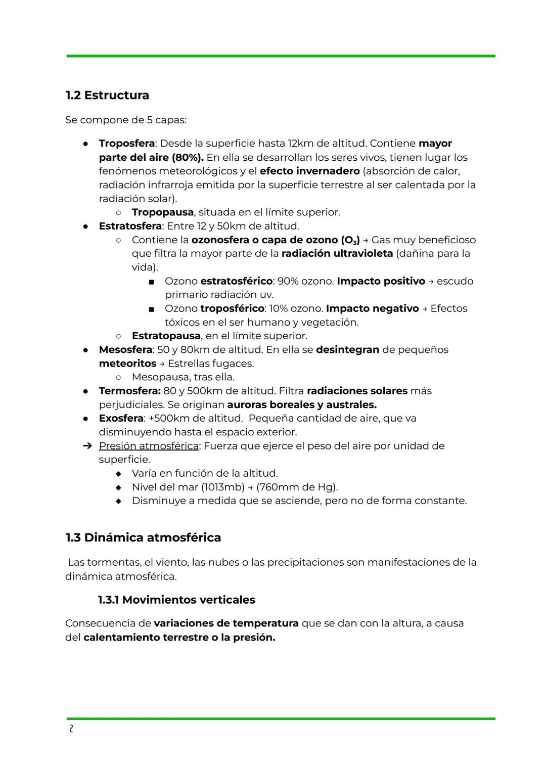 # 1°BACHILLERATO

# GEOLOGÍA

# TEMA 2

1. Atmósfera

La atmósfera es la capa gaseosa que envuelve la Tierra.

Características:

- Contiene 