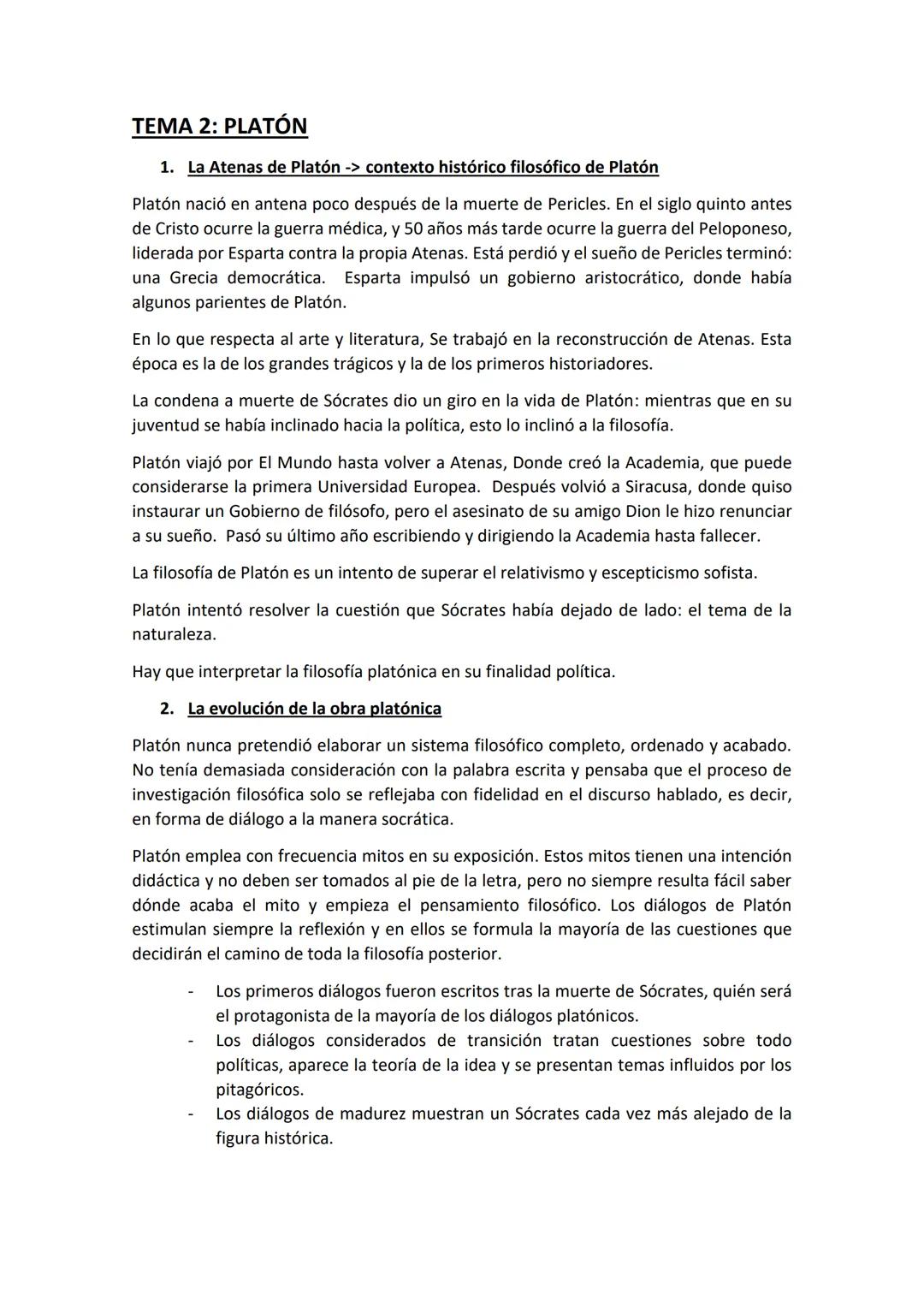 TEMA 2: PLATÓN
1. La Atenas de Platón -> contexto histórico filosófico de Platón
Platón nació en antena poco después de la muerte de Pericle