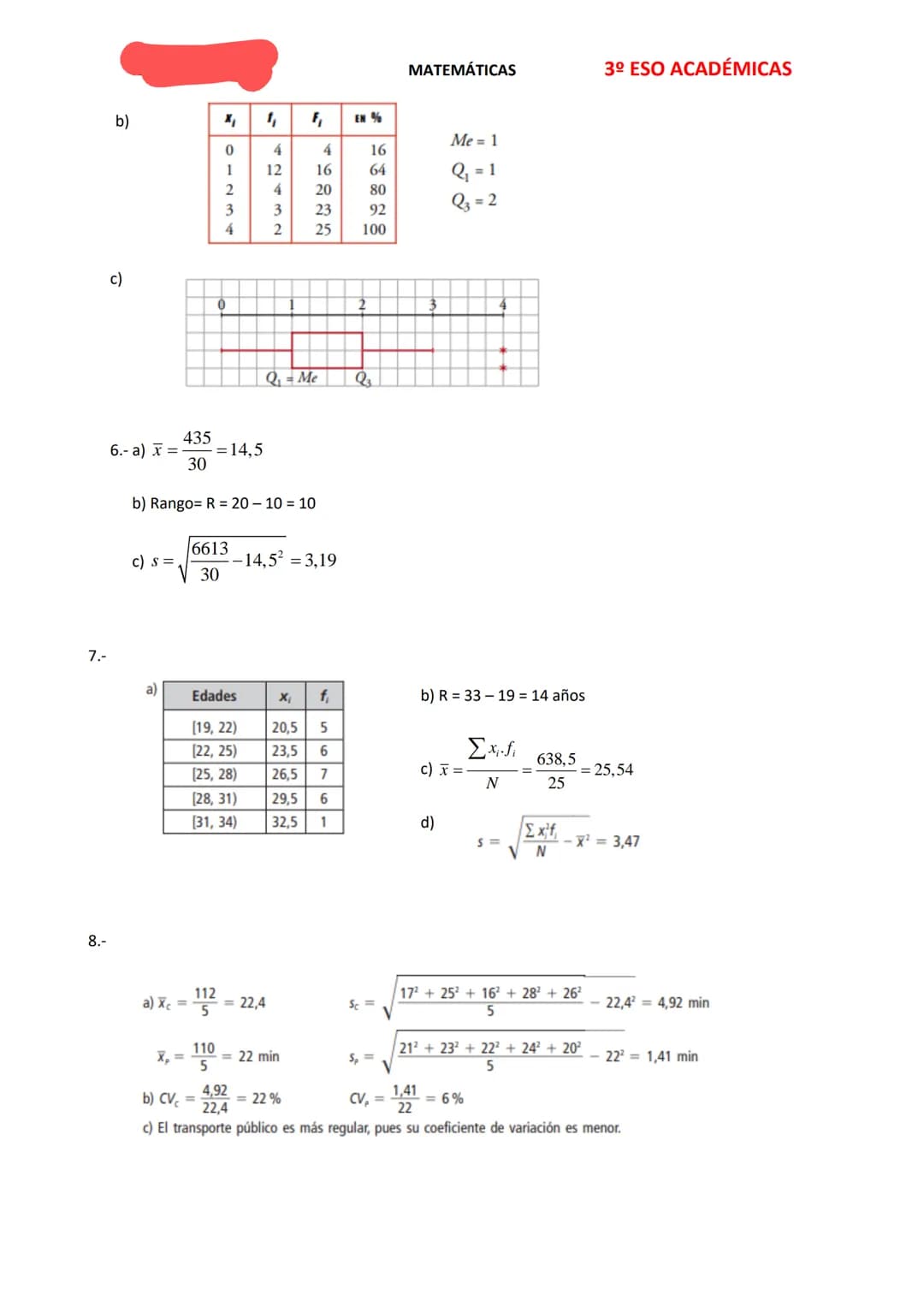 MATEMÁTICAS
ESTADÍSTICA UNIDIMENSIONAL
1.- Clasifica las siguientes variables estadísticas en cualitativas o cuantitativas (especificando, e