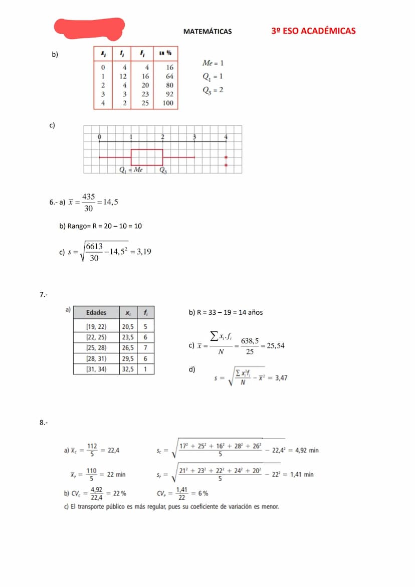MATEMÁTICAS
ESTADÍSTICA UNIDIMENSIONAL
1.- Clasifica las siguientes variables estadísticas en cualitativas o cuantitativas (especificando, e