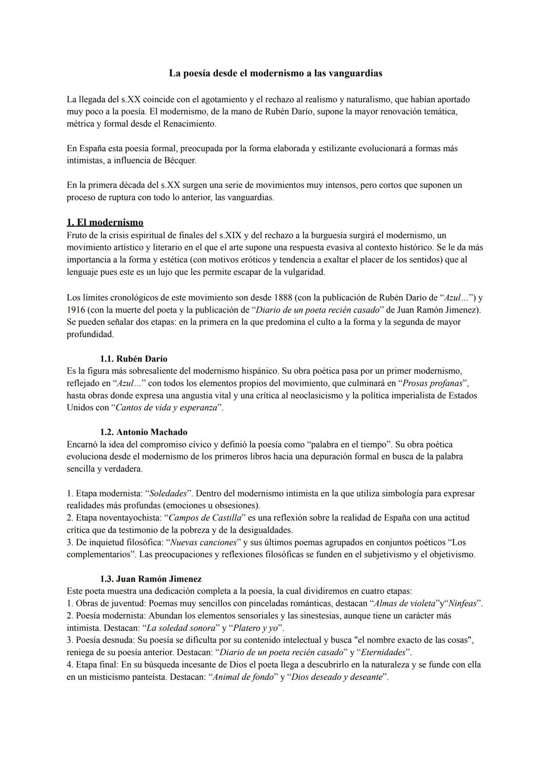 La poesía desde el modernismo a las vanguardias
La llegada del s.XX coincide con el agotamiento y el rechazo al realismo y naturalismo, que 