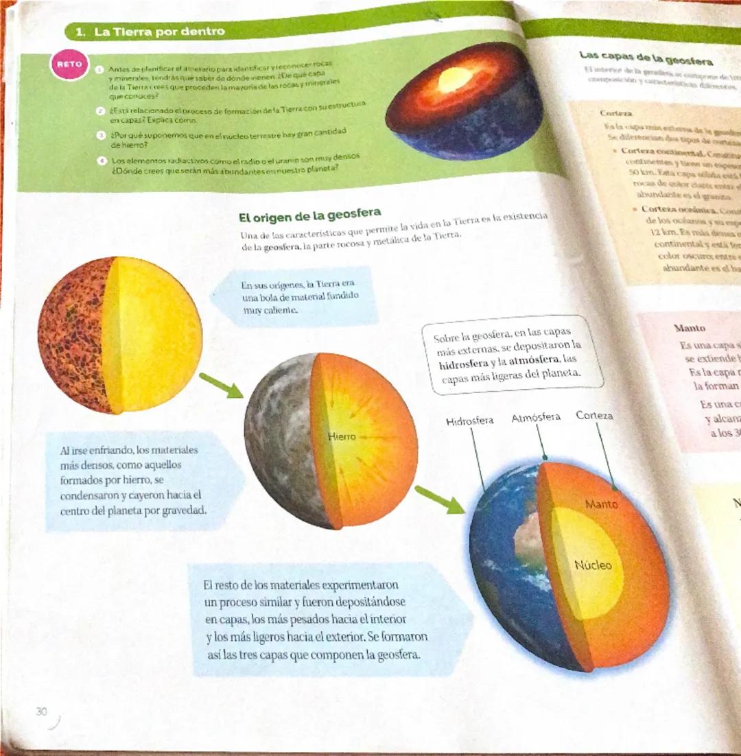 30
1. La Tierra por dentro
RETO
Antes de planificar el itinerario para identificar y reconocer rocas
y minerales, tendrás que saber de dónde