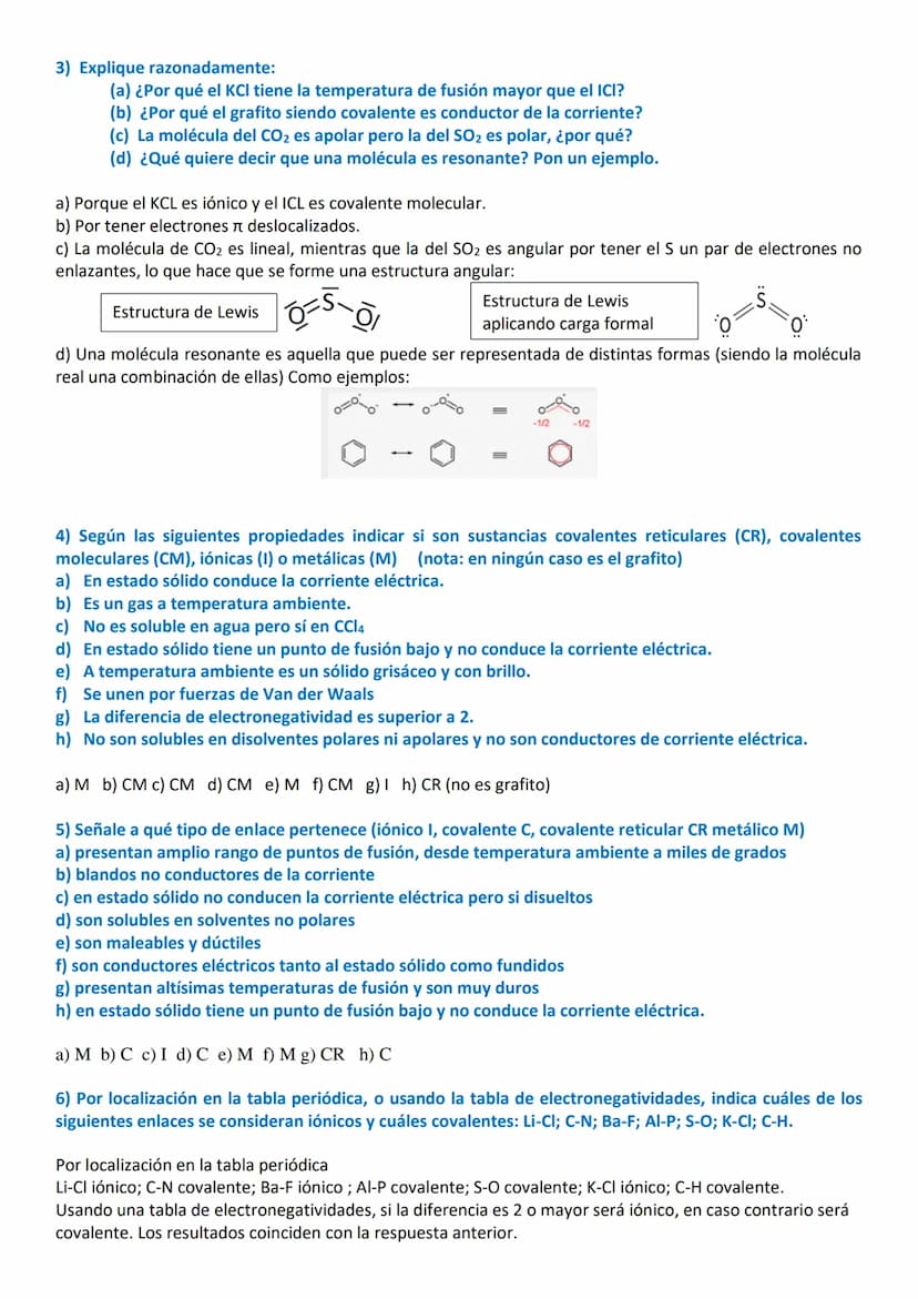EJERCICIOS RESUELTOS DE ENLACE QUÍMICO
Ejercicios de estructuras de Lewis se encuentran en otro apartado separado.
1) A) Ordena de mayor a m
