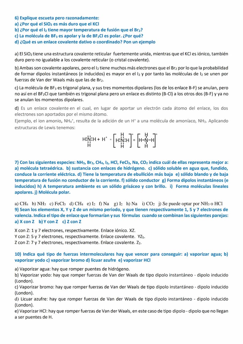 EJERCICIOS RESUELTOS DE ENLACE QUÍMICO
Ejercicios de estructuras de Lewis se encuentran en otro apartado separado.
1) A) Ordena de mayor a m