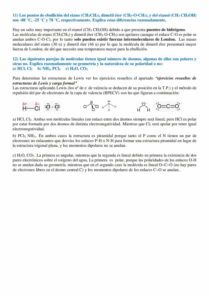 EJERCICIOS RESUELTOS DE ENLACE QUÍMICO
Ejercicios de estructuras de Lewis se encuentran en otro apartado separado.
1) A) Ordena de mayor a m