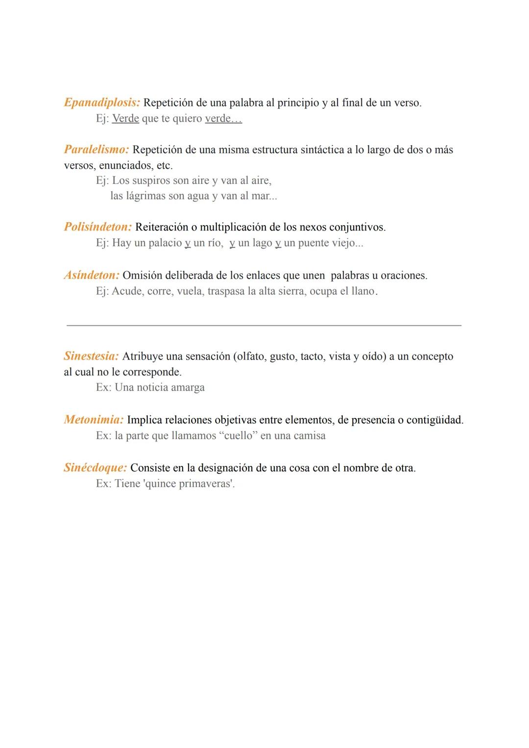 Figuras retóricas
Figuras de orden
Enumeración: Acumulación de palabras formando una serie. Puede ser ascendente o
descendente.
Ej: Aspiro s