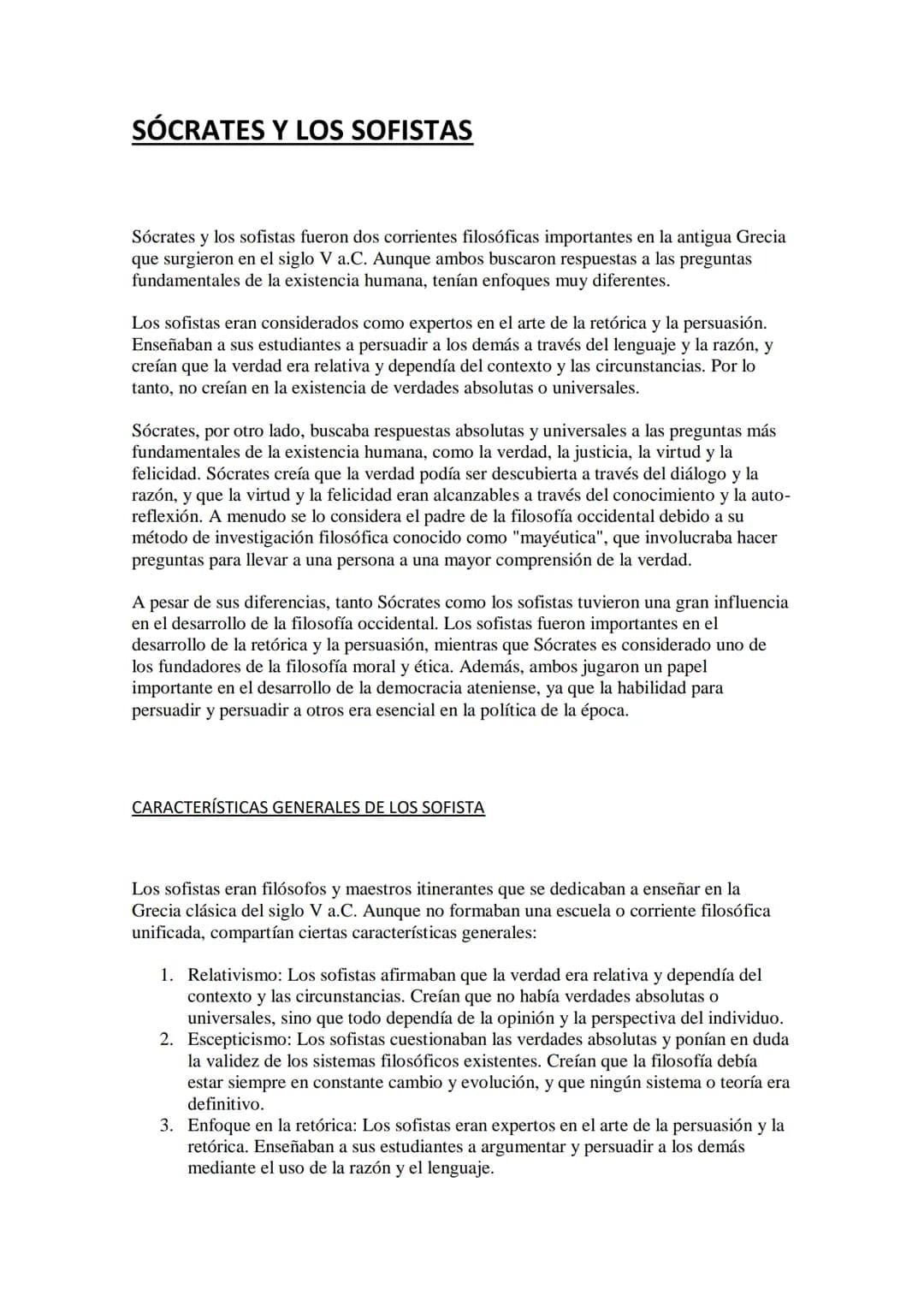 SÓCRATES Y LOS SOFISTAS
Sócrates y los sofistas fueron dos corrientes filosóficas importantes en la antigua Grecia
que surgieron en el siglo