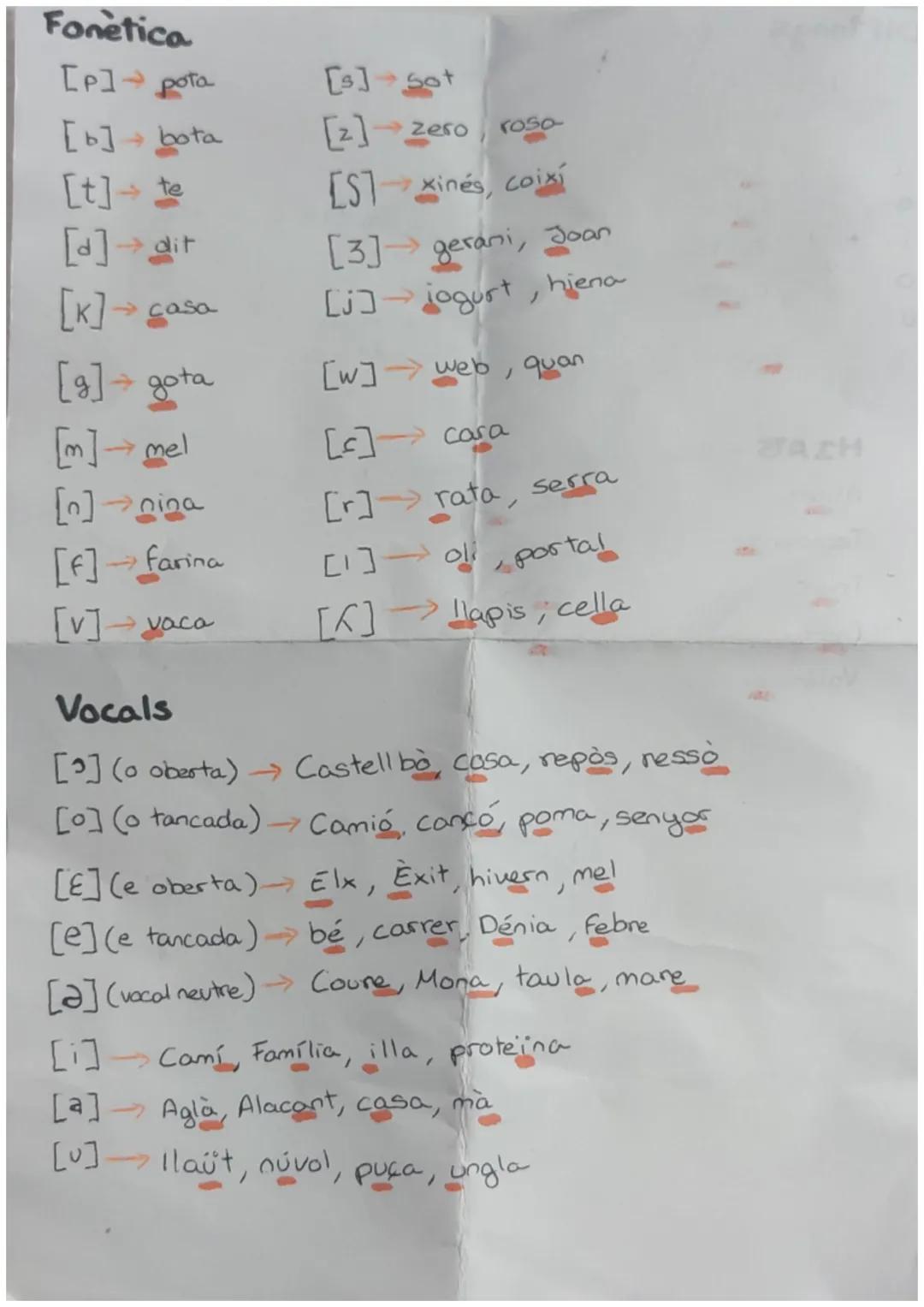 Fonetica
[P]→ pota
[b] → bota
[t] te
[d] → dit
[K] → casa
[g] → gota
[m] → mel
[n]→nina
[F] → farina
[v] →vaca
[s] sot
[2] zero rosa
[ST-xin