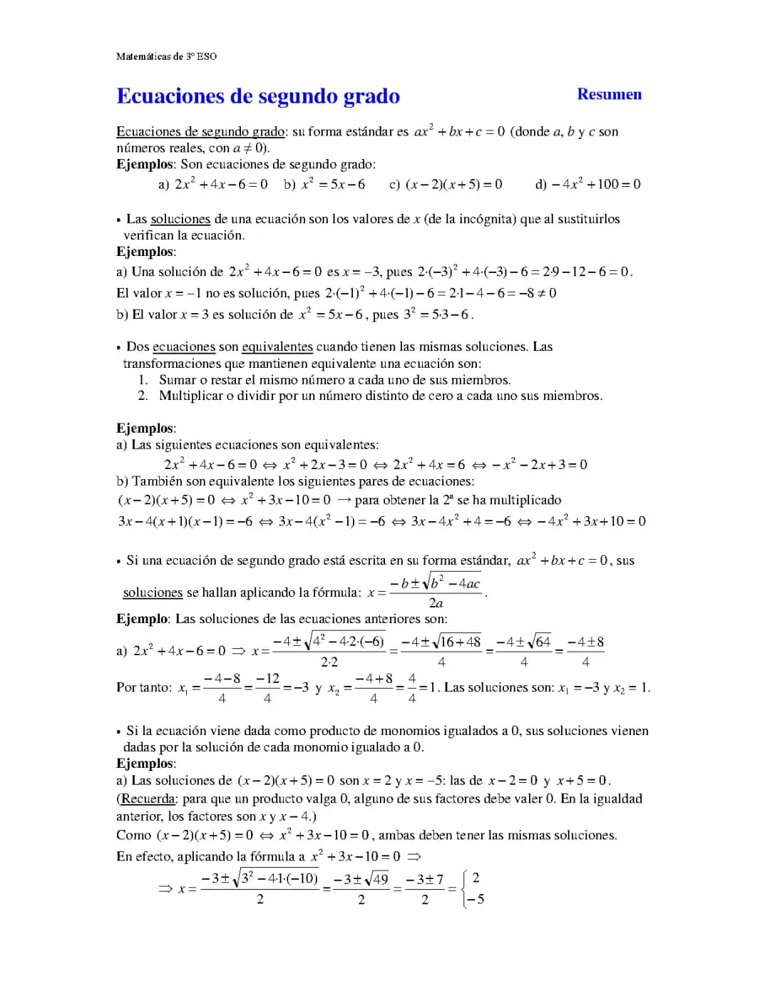 ecuaciones de segundo grado