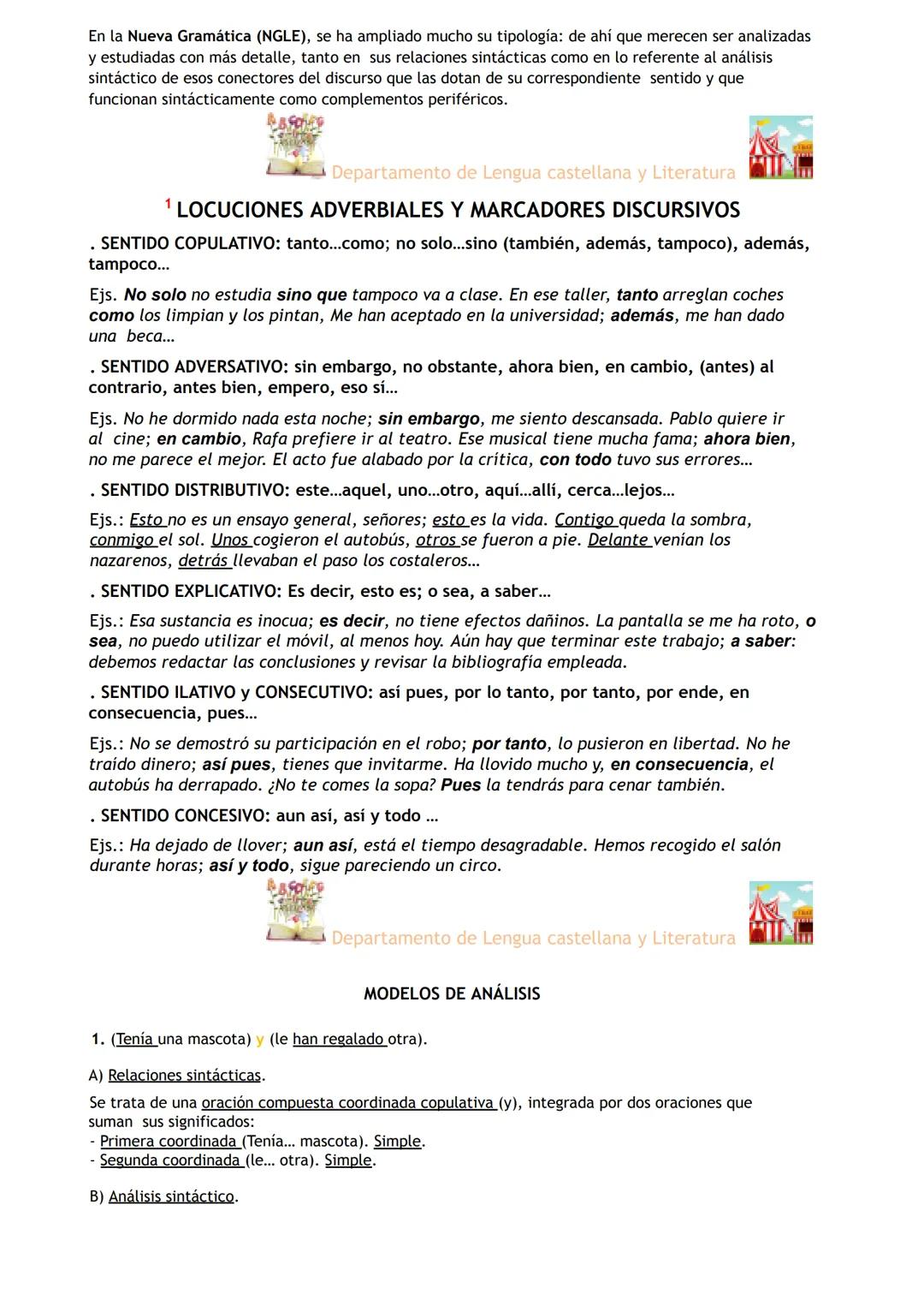 Departamento de Lengua castellana y Literatura
ORACIONES COMPUESTAS COORDINADAS
- Formadas por dos o más oraciones del mismo nivel sintáctic