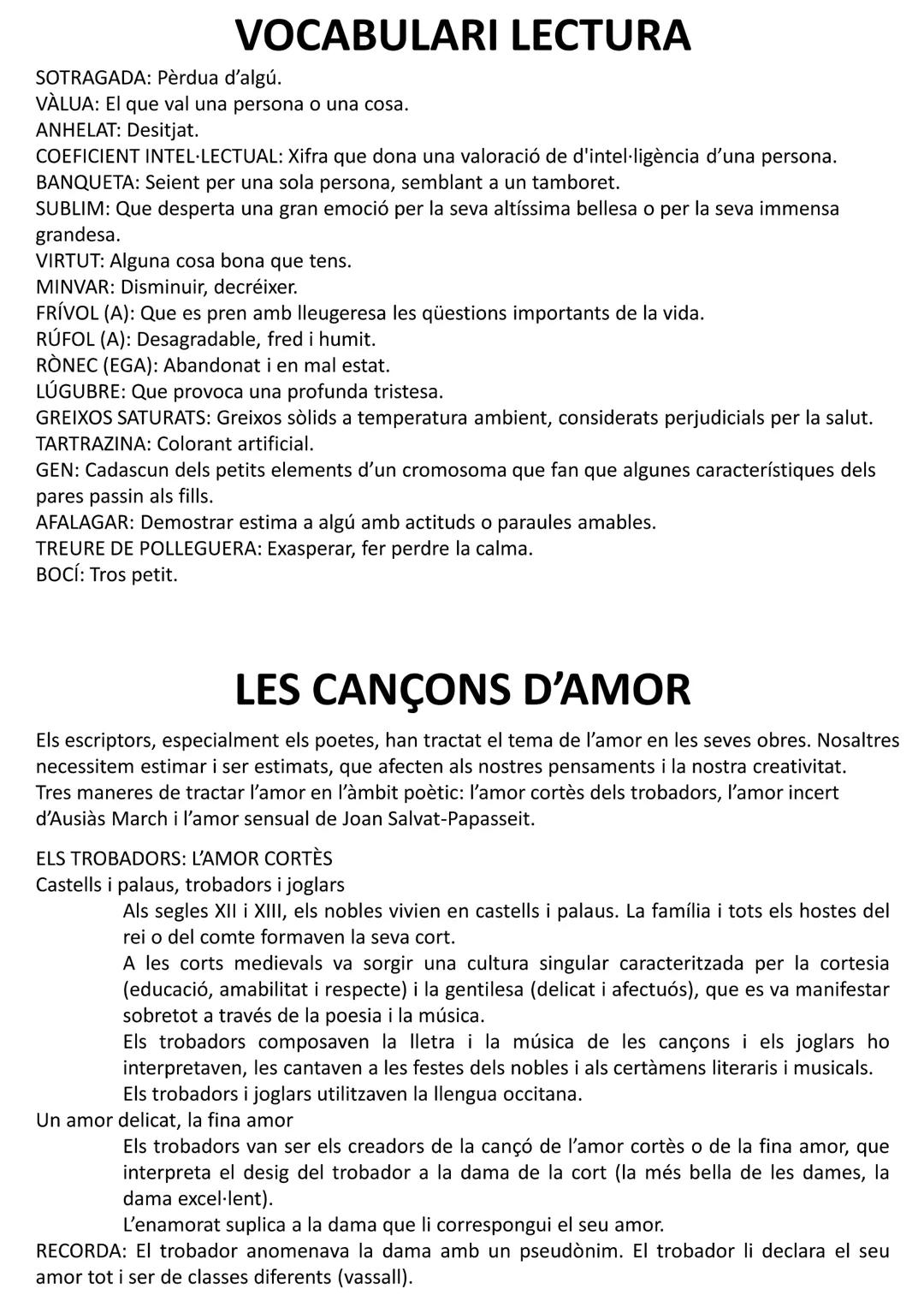 VOCABULARI LECTURA
SOTRAGADA: Pèrdua d'algú.
VÀLUA: El que val una persona o una cosa.
ANHELAT: Desitjat.
COEFICIENT INTEL·LECTUAL: Xifra qu