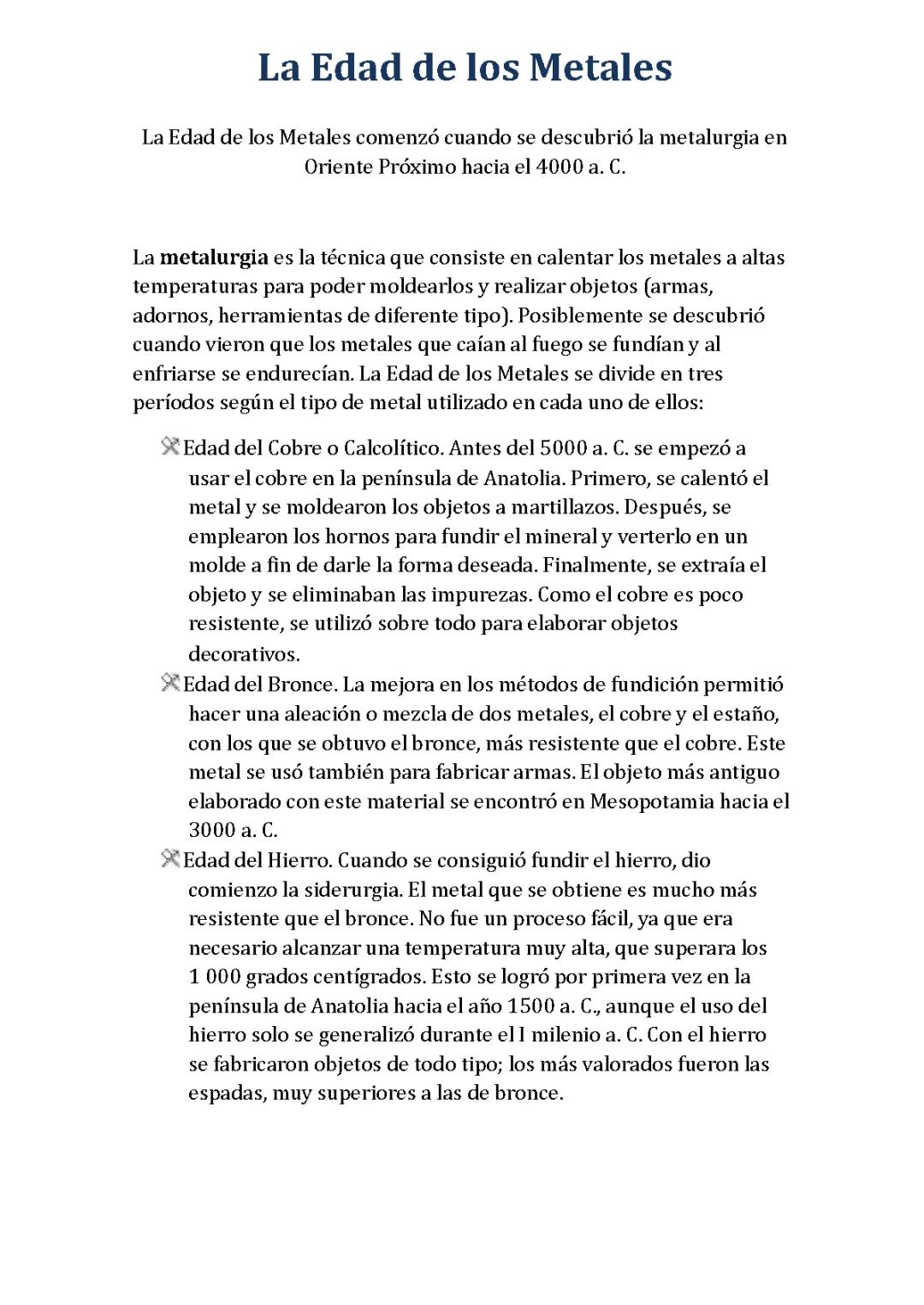 La Historia de los Metales y la Metalurgia