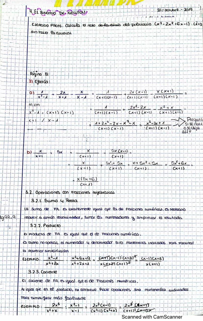 3
Ejercicios
INTRODUCCIÓN
tema 2: Polinomios Y
Fracciones
Algebraicas
-valor de las expresiones con letras y Simbolos
Rigor en las expresion