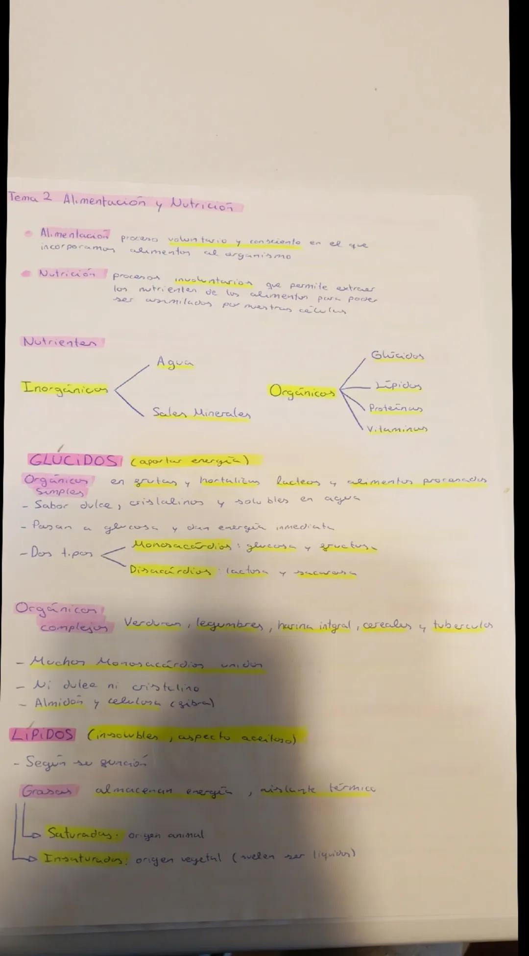 Resumen sobre Alimentación y Nutrición para Biología 3º ESO