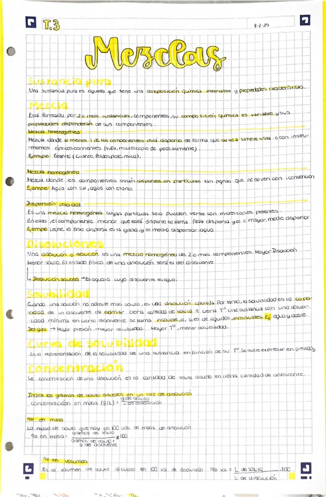 # T.3

# Mezclas

## Sustancia pura
Una sustancia pura es aquella que tiene una composición química invariable y propiedades características