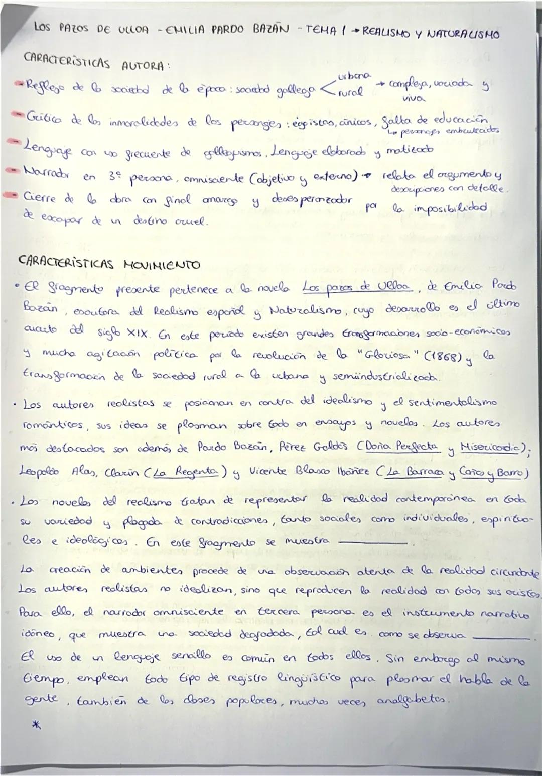 --- OCR Start ---
LOS PAZOS DE ULLOA EMILIA PARDO BAZANTEMA REALISMO Y NATURALISMO
CARACTERISTICAS AUTORA:
urbana
Reflejo de la sociedad de 