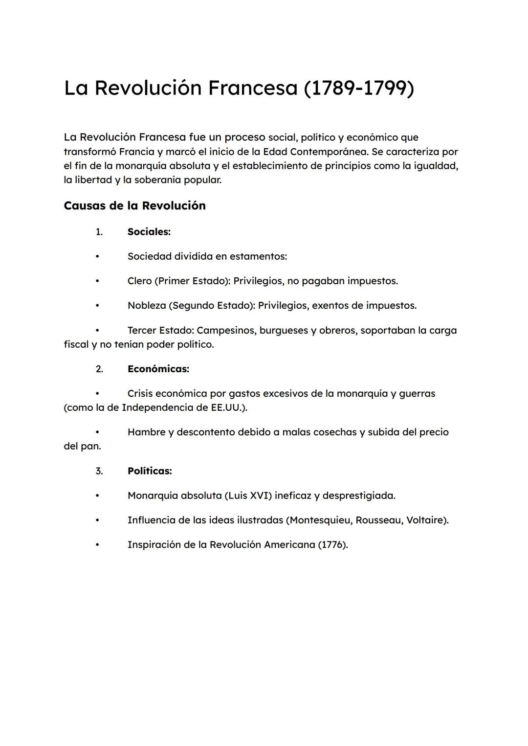 La Revolución Francesa (1789-1799)
La Revolución Francesa fue un proceso social, político y económico que
transformó Francia y marcó el inic