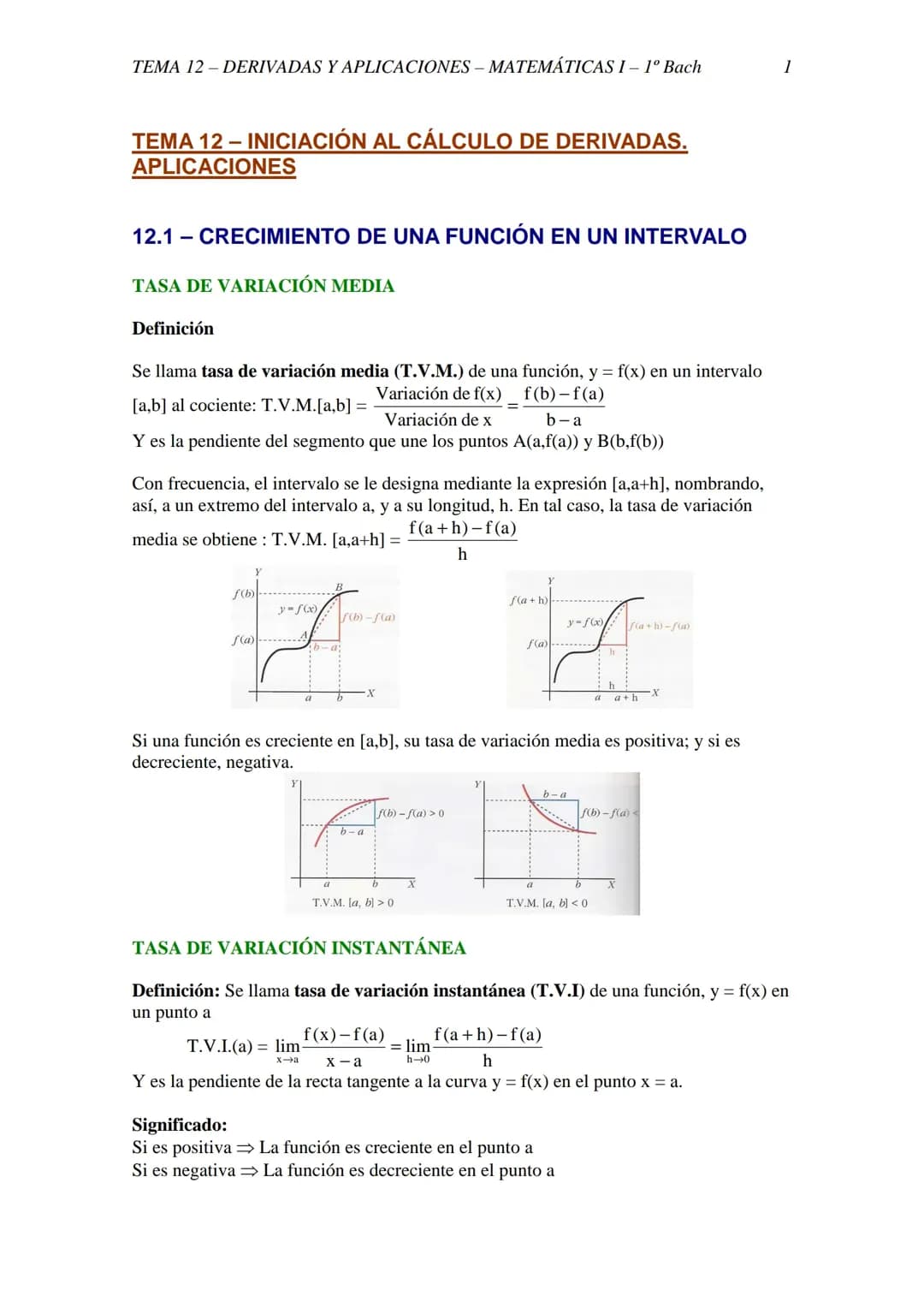 Derivadas 1ºBachillerato