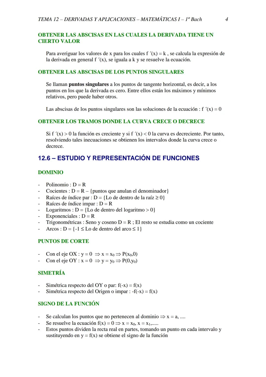 TEMA 12-DERIVADAS Y APLICACIONES - MATEMÁTICAS I - 1º Bach
TEMA 12 - INICIACIÓN AL CÁLCULO DE DERIVADAS.
APLICACIONES
12.1 - CRECIMIENTO DE 