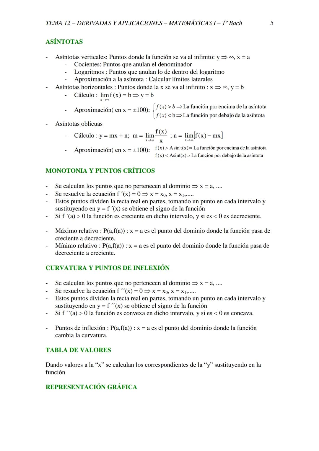 TEMA 12-DERIVADAS Y APLICACIONES - MATEMÁTICAS I - 1º Bach
TEMA 12 - INICIACIÓN AL CÁLCULO DE DERIVADAS.
APLICACIONES
12.1 - CRECIMIENTO DE 