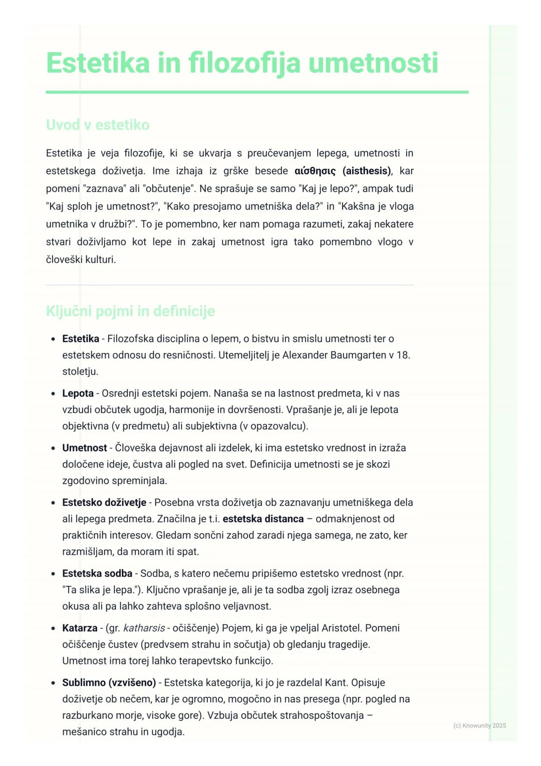# Estetika in filozofija umetnosti

Uvod v estetiko

Estetika je veja filozofije, ki se ukvarja s preučevanjem lepega, umetnosti in
estetske