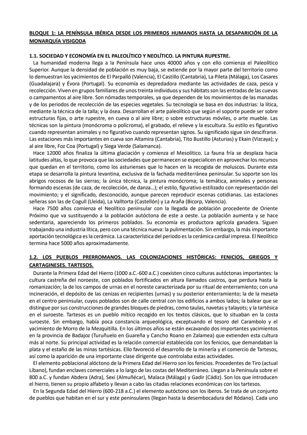 BLOQUE 1: LA PENÍNSULA IBÉRICA DESDE LOS PRIMEROS HUMANOS HASTA LA DESAPARICIÓN DE LA
MONARQUÍA VISIGODA
1.1. SOCIEDAD Y ECONOMÍA EN EL PALE