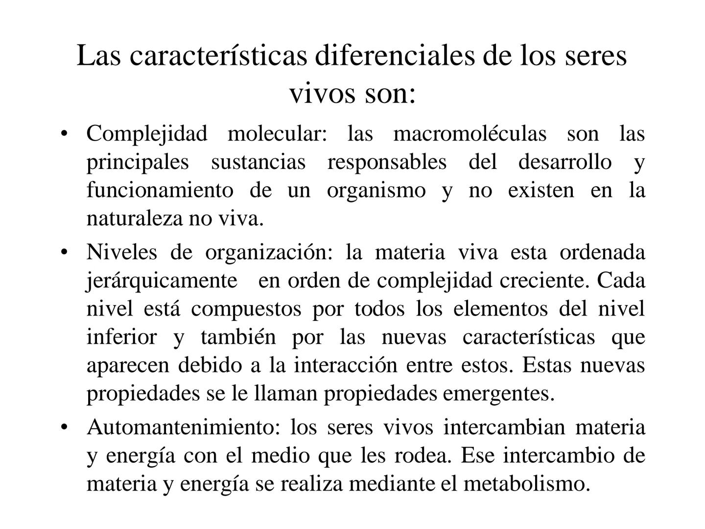 TEMA 1. LOS SERES VIVOS:
COMPOSICIÓN Y FUNCIÓN.
1. Características diferenciales de los seres
vivos
2. Unidad química
3. Agua y sales minera
