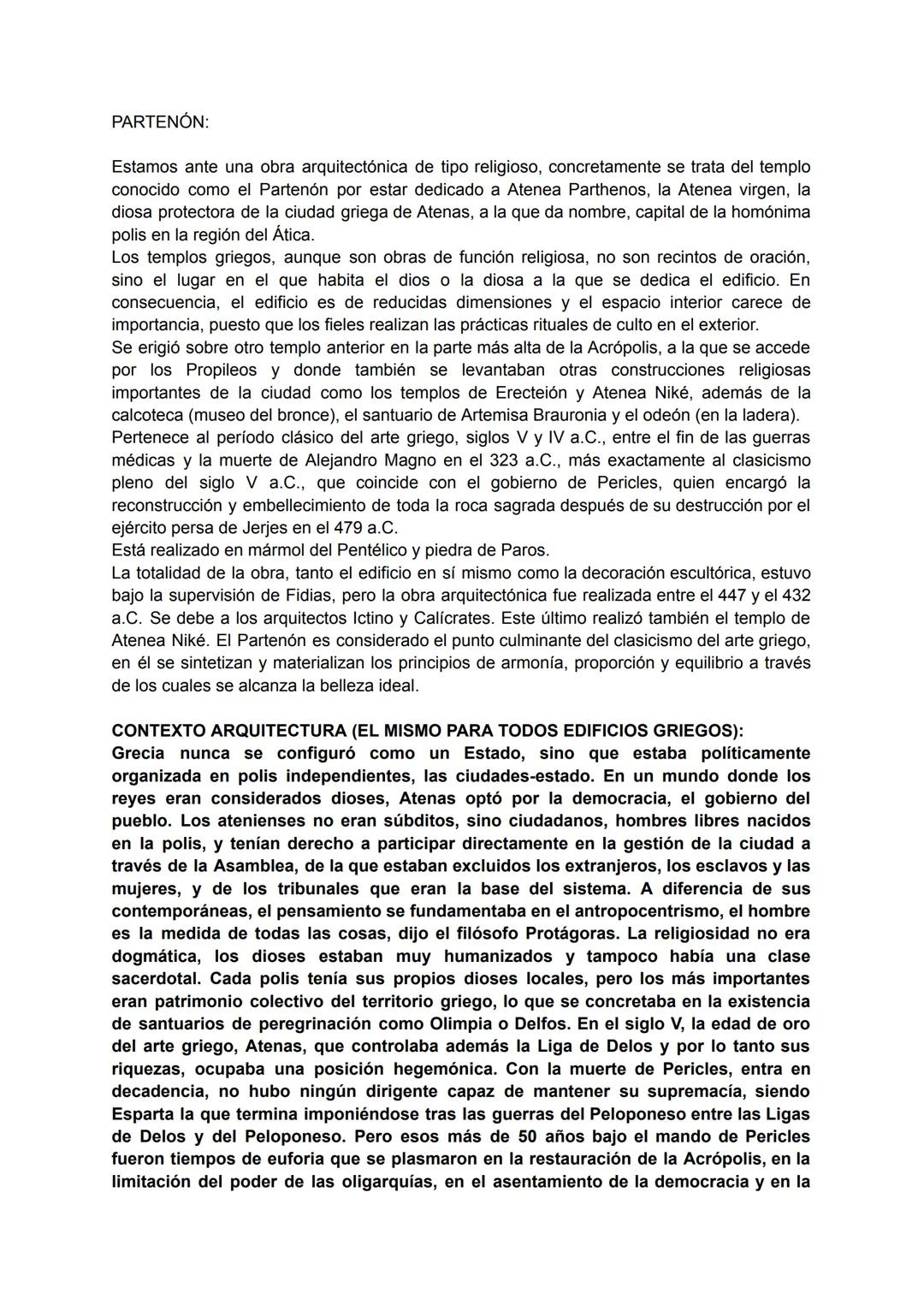 PARTENÓN:
Estamos ante una obra arquitectónica de tipo religioso, concretamente se trata del templo
conocido como el Partenón por estar dedi