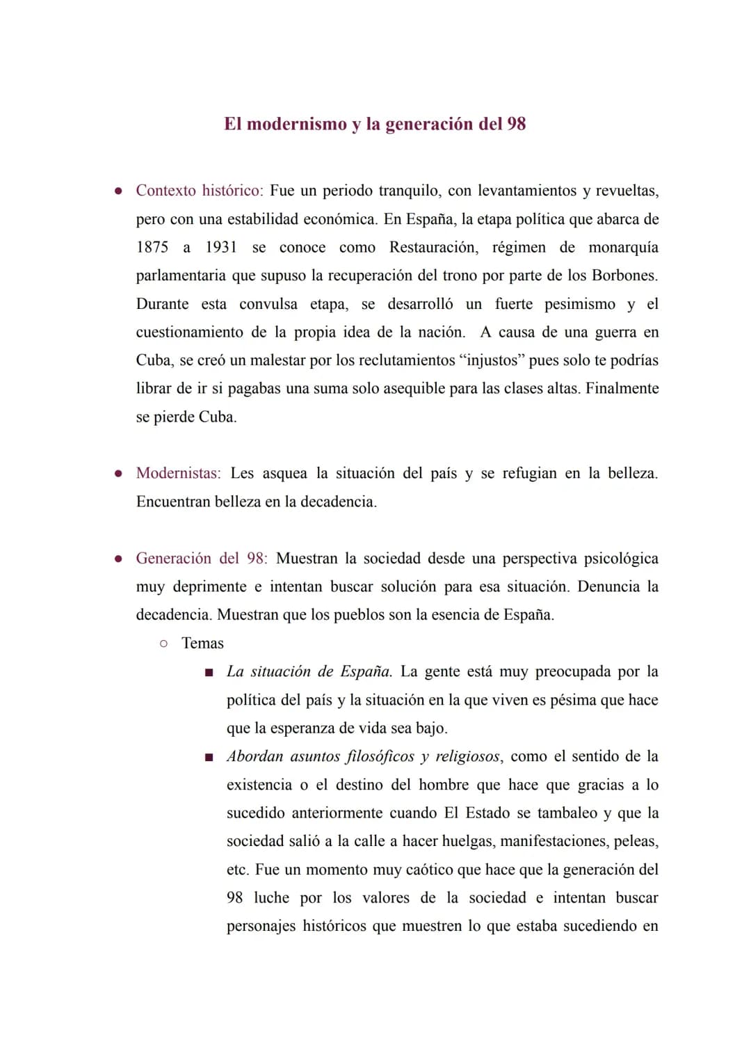 El modernismo y la generación del 98.
