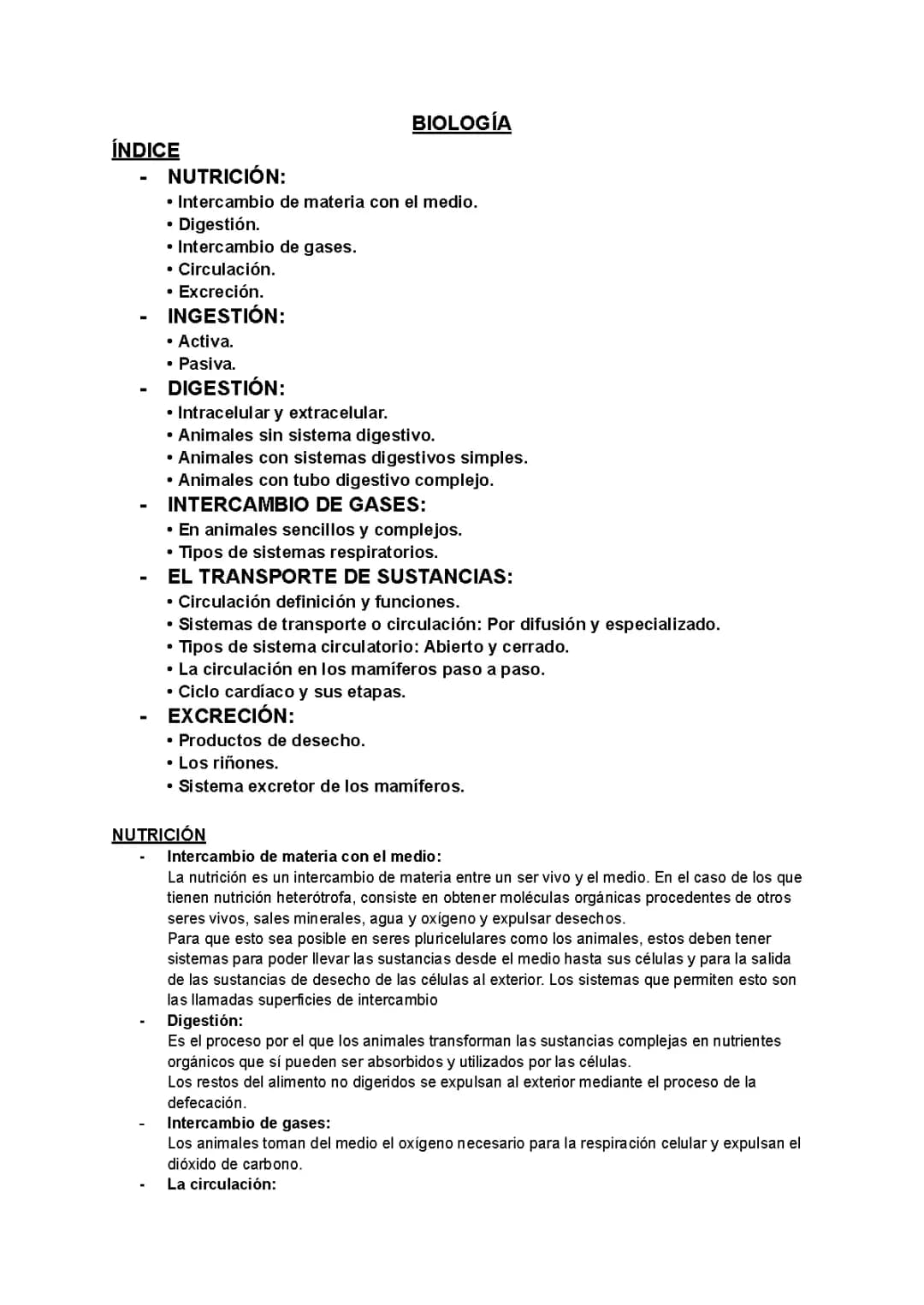 La nutrición en los animales.