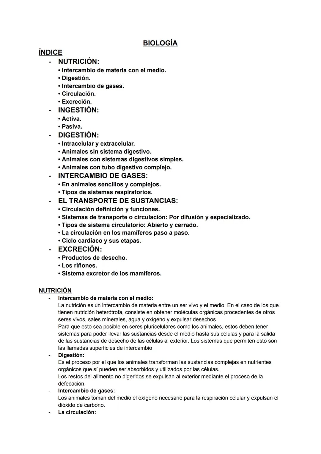 ÍNDICE
NUTRICIÓN:
• Intercambio de materia con el medio.
• Digestión.
• Intercambio de gases.
• Circulación.
• Excreción.
INGESTIÓN:
• Activ