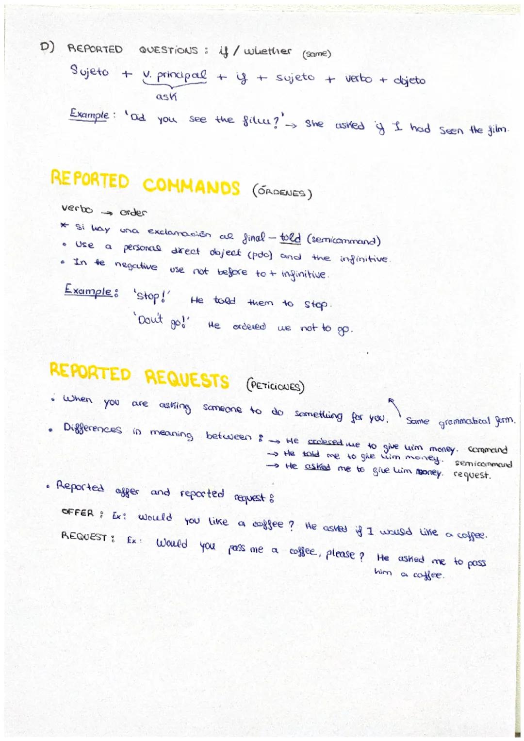 Reported speech
CAMBIOS DE
TIEMPO
LUGARES
FRASES
TEMPORALES
d
00
6
C
0
0
• Present simple →>
Past simple
Present continious Past continious
