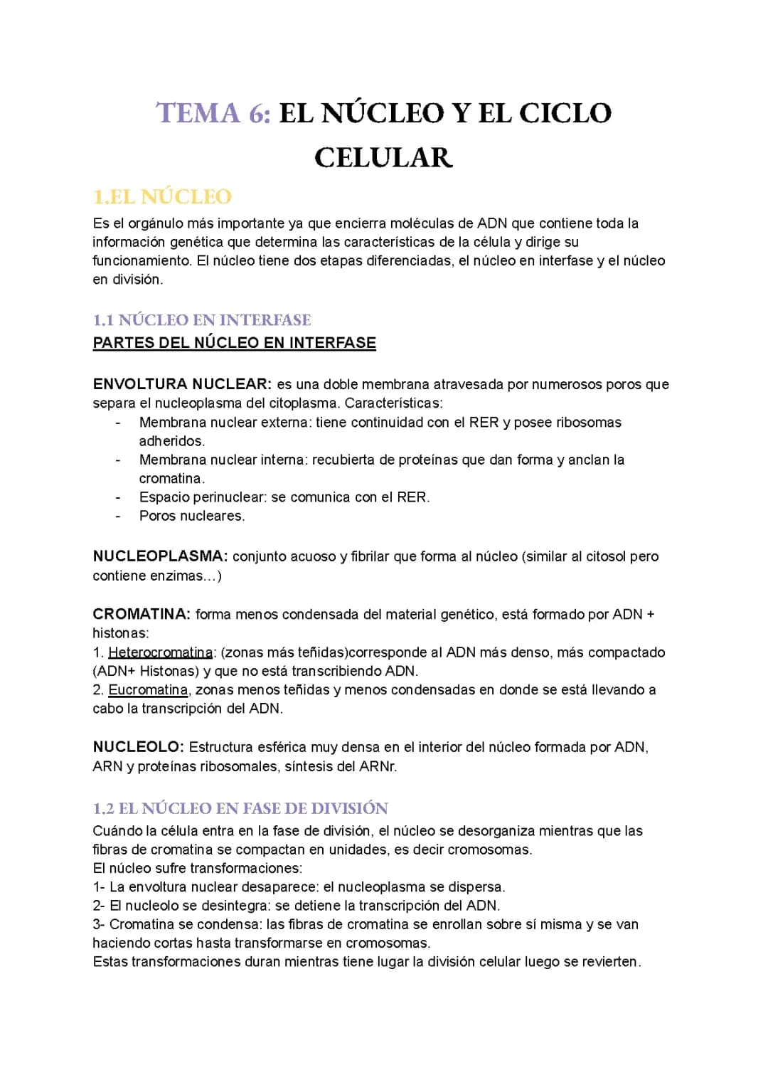 BIOLOGÍA, el núcleo y el ciclo celular