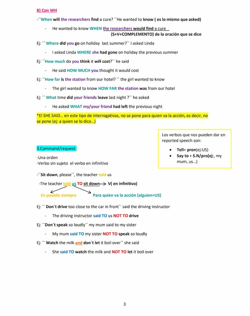 REPORTED SPEECH
-USO:
A) Repetir sus palabras ( estilo directo)
B) Repetir lo que alguien dice, en el indirecto (sin comillas)
HER= SHE
HIS=
