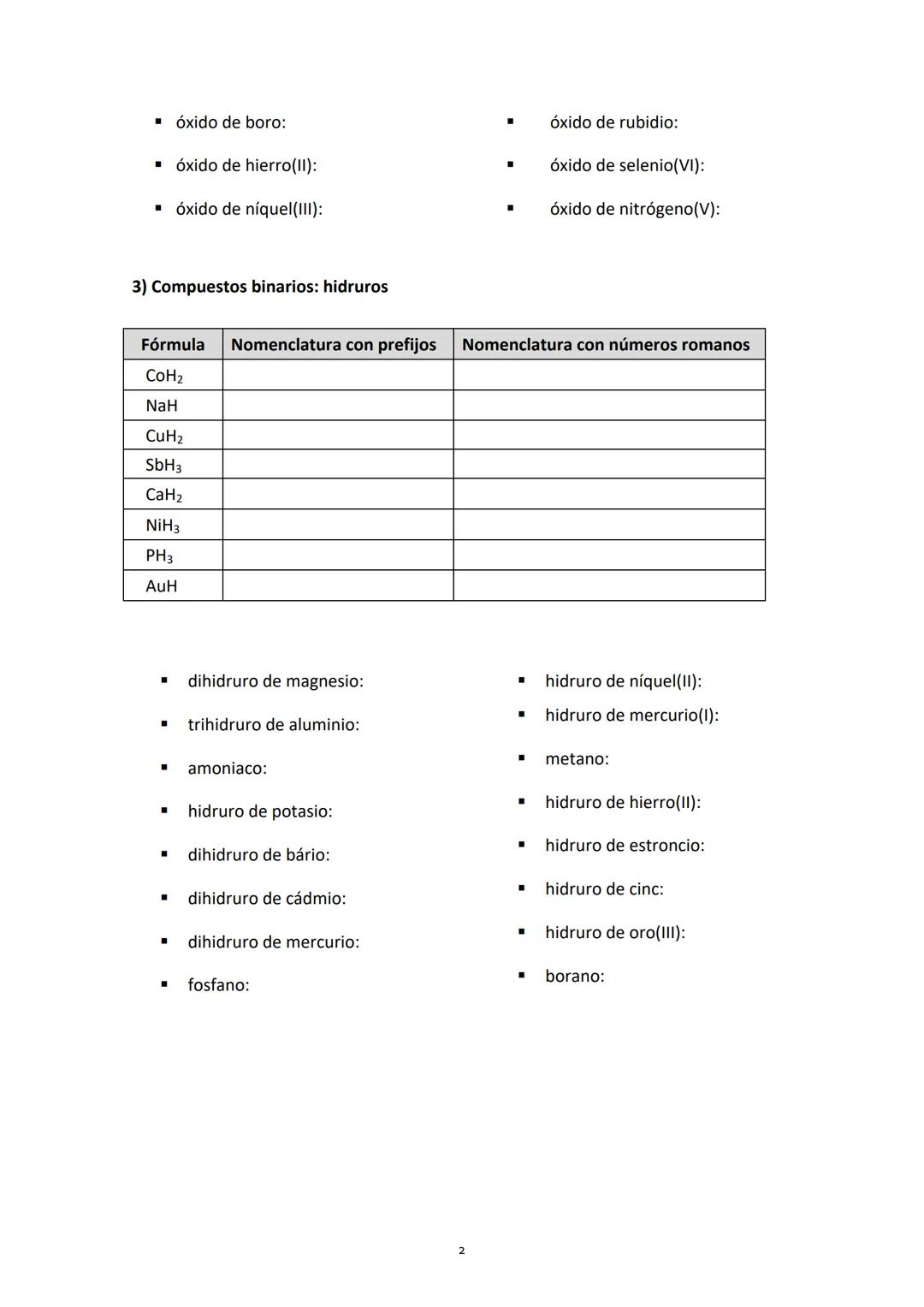 Escribe el nombre o la formula de las siguientes sustancias
1) Sustancias simples, cationes y aniones
■
▪
■
■
▪
■
Cu:
S²-:
Cl₂:
Ca²+:
P4:
Be