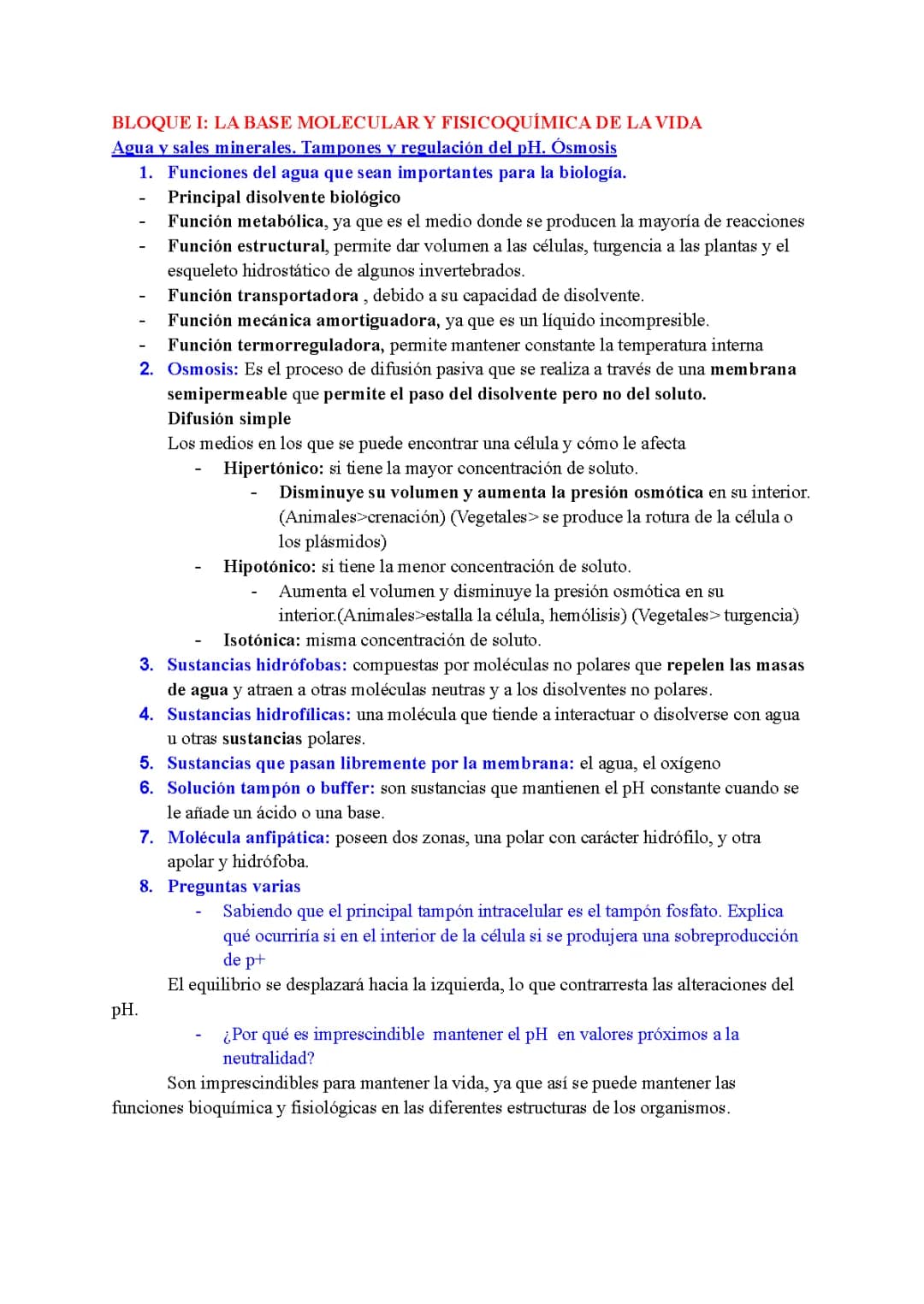 Funciones del Agua en la Biología Celular: Ósmosis y Más