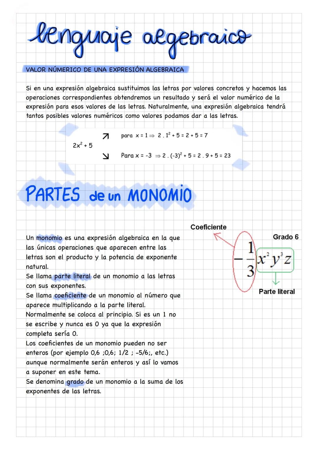 
<p>El valor numérico de una expresión algebraica se obtiene al sustituir las letras por valores concretos y realizar las operaciones corres