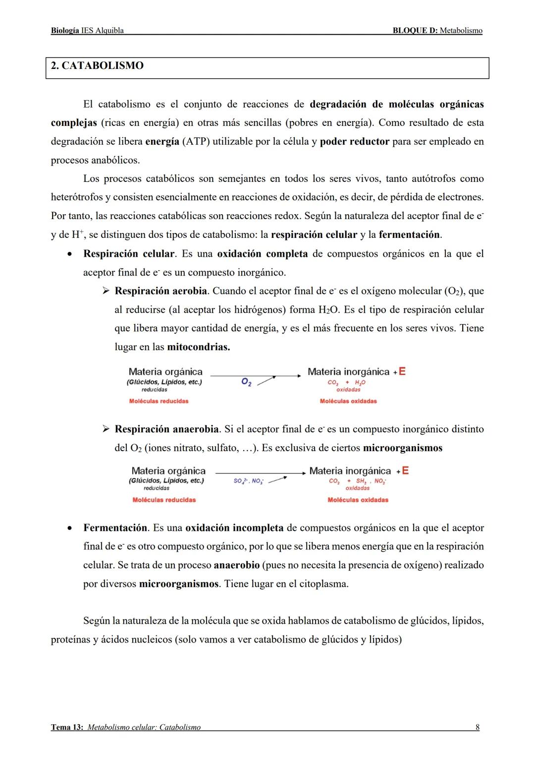 --- OCR Start ---
Biología IES Alquibla
TEMA 13:
METABOLISMO CELULAR:
CATABOLISMO
Tema 13: Metabolismo celular: Catabolismo
BLOQUE D: Metabo
