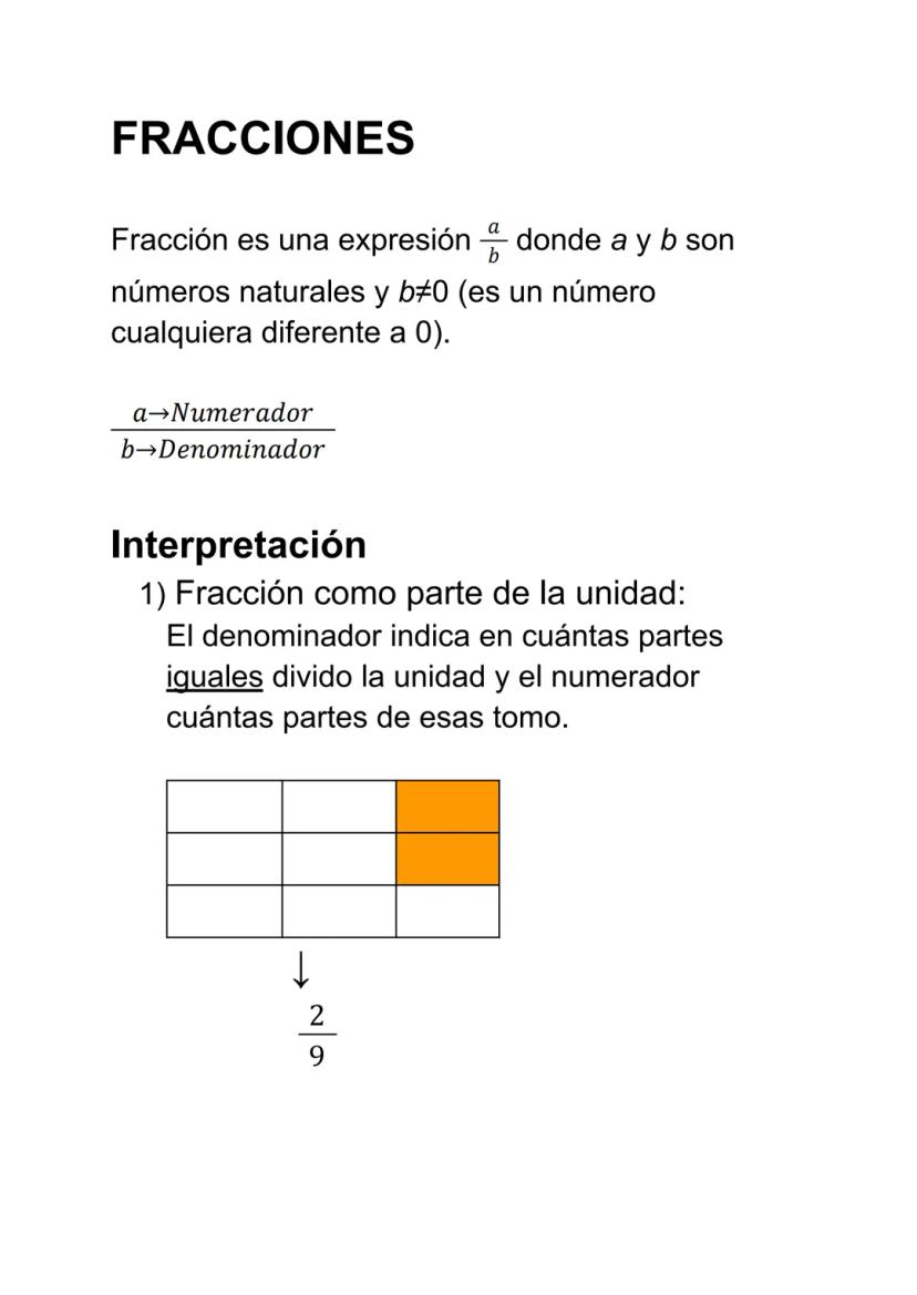 FRACCIONES
Fracción es una expresión donde a y b son
números naturales y b#0 (es un número
cualquiera diferente a 0).
a Numerador
b→Denomina