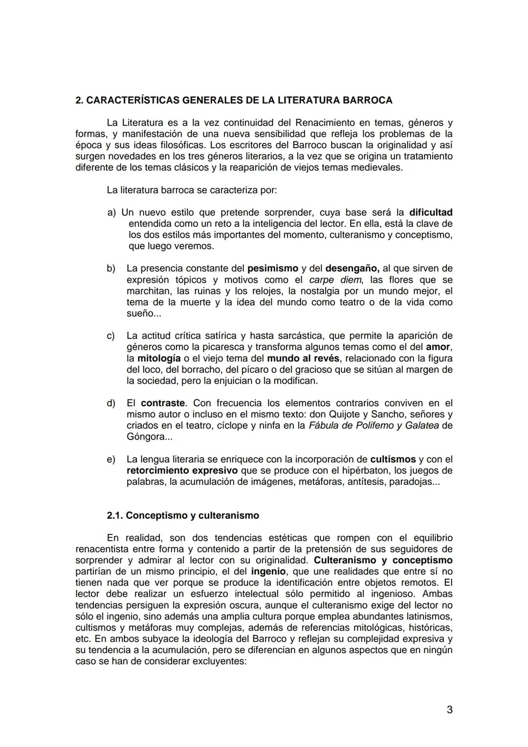 TEMA 10: LA LITERATURA BARROCA (SIGLO XVII)
1. Introducción
2. Características generales de la literatura barroca
2.1. Conceptismo y cultera
