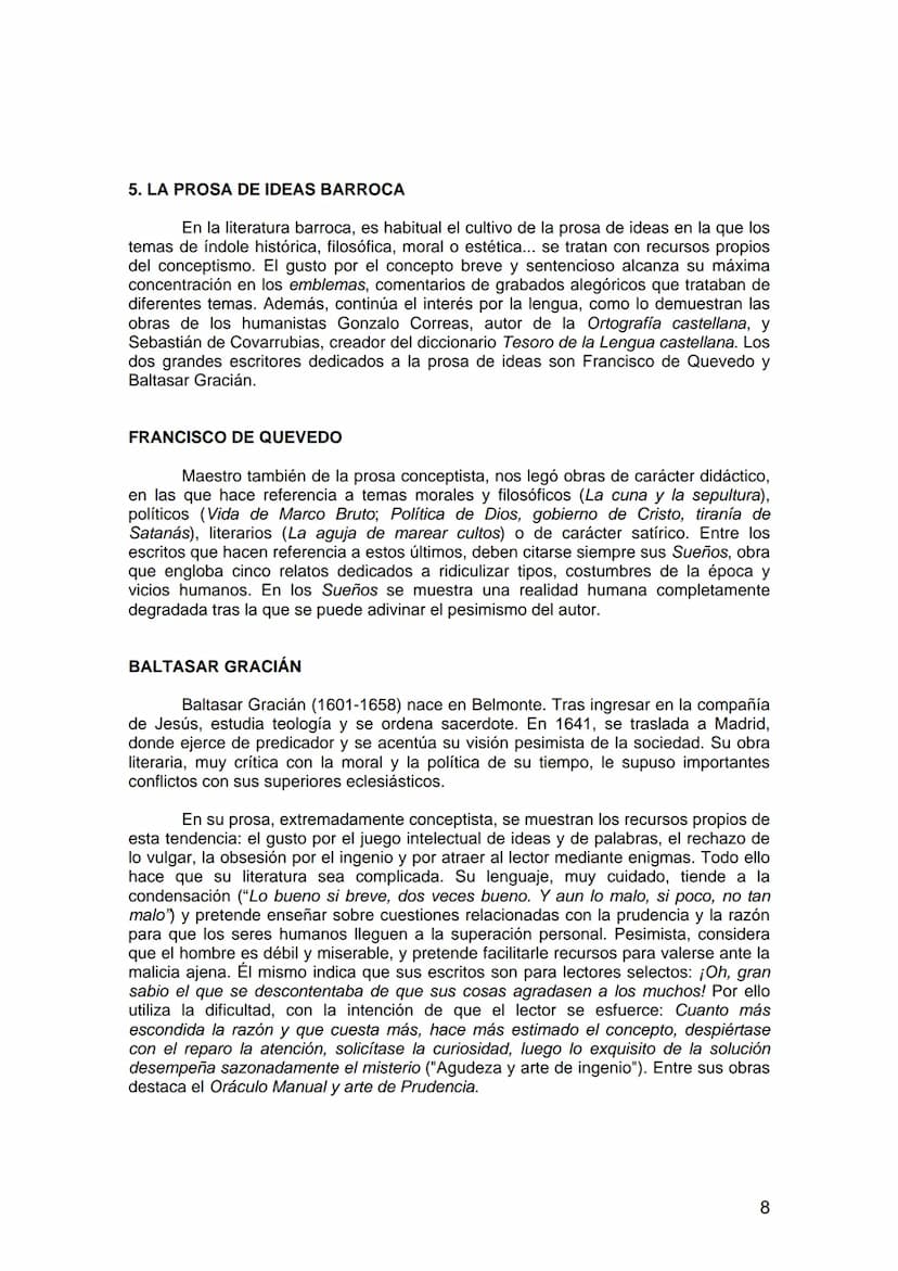 TEMA 10: LA LITERATURA BARROCA (SIGLO XVII)
1. Introducción
2. Características generales de la literatura barroca
2.1. Conceptismo y cultera