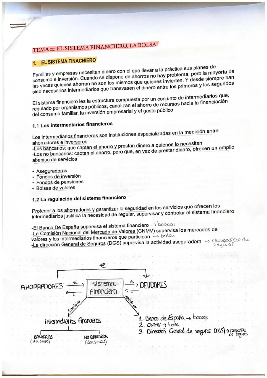 TEMA 11: EL SISTEMA FINANCIERO. LA BOLSA
1. EL SISTEMA FINACNIERO
Familias y empresas necesitan dinero con el que llevar a la práctica sus p